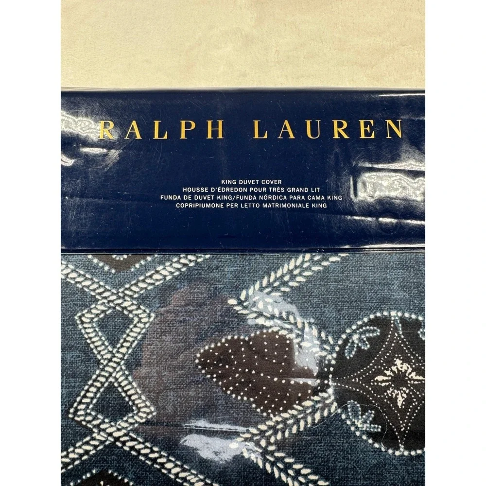 Ralph Lauren Avery Navy Blue Geometric Pattern Queen‎ Duvet Cover - 108 x 96 in